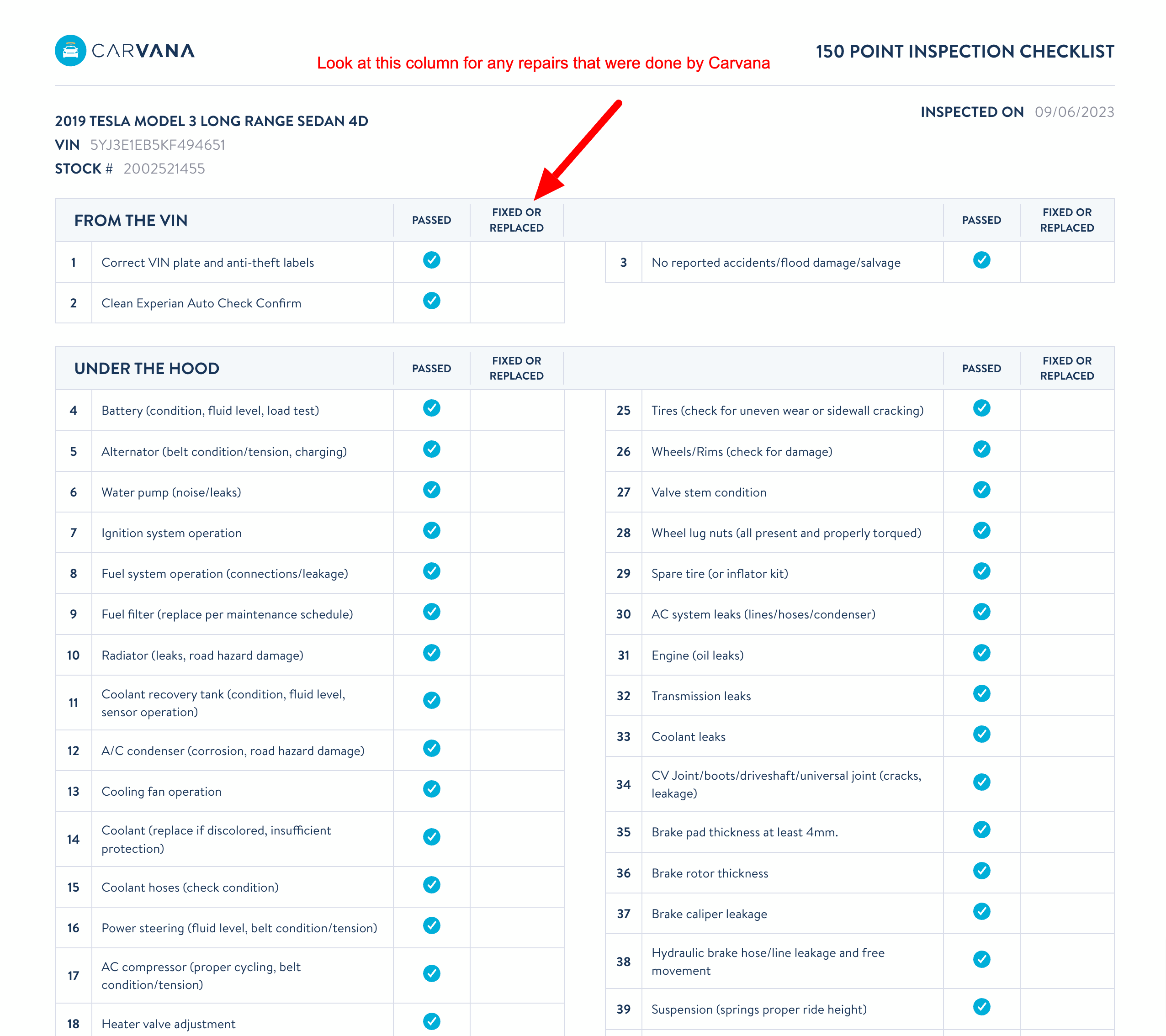 150 Point Carvana Inspection Report
